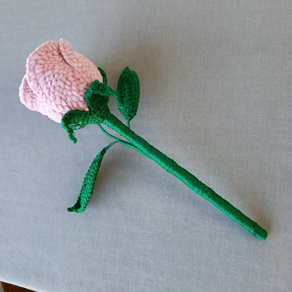 A Pink Crochet Rose will Last Forever OOAK soft cottage romantic floral decor